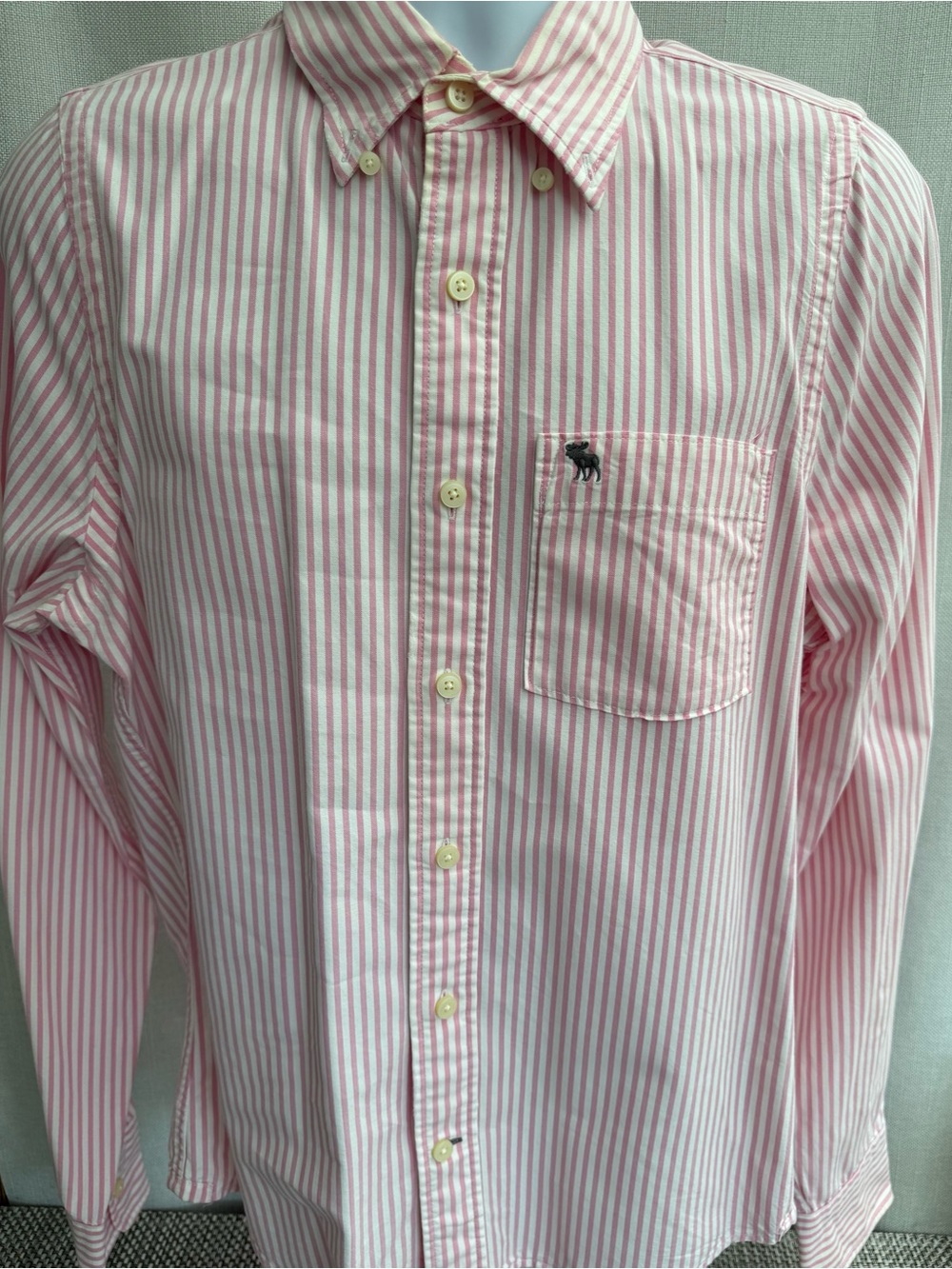 Abercrombie & Fitch Pink and White Vertical Stripe Button-Down Shirt